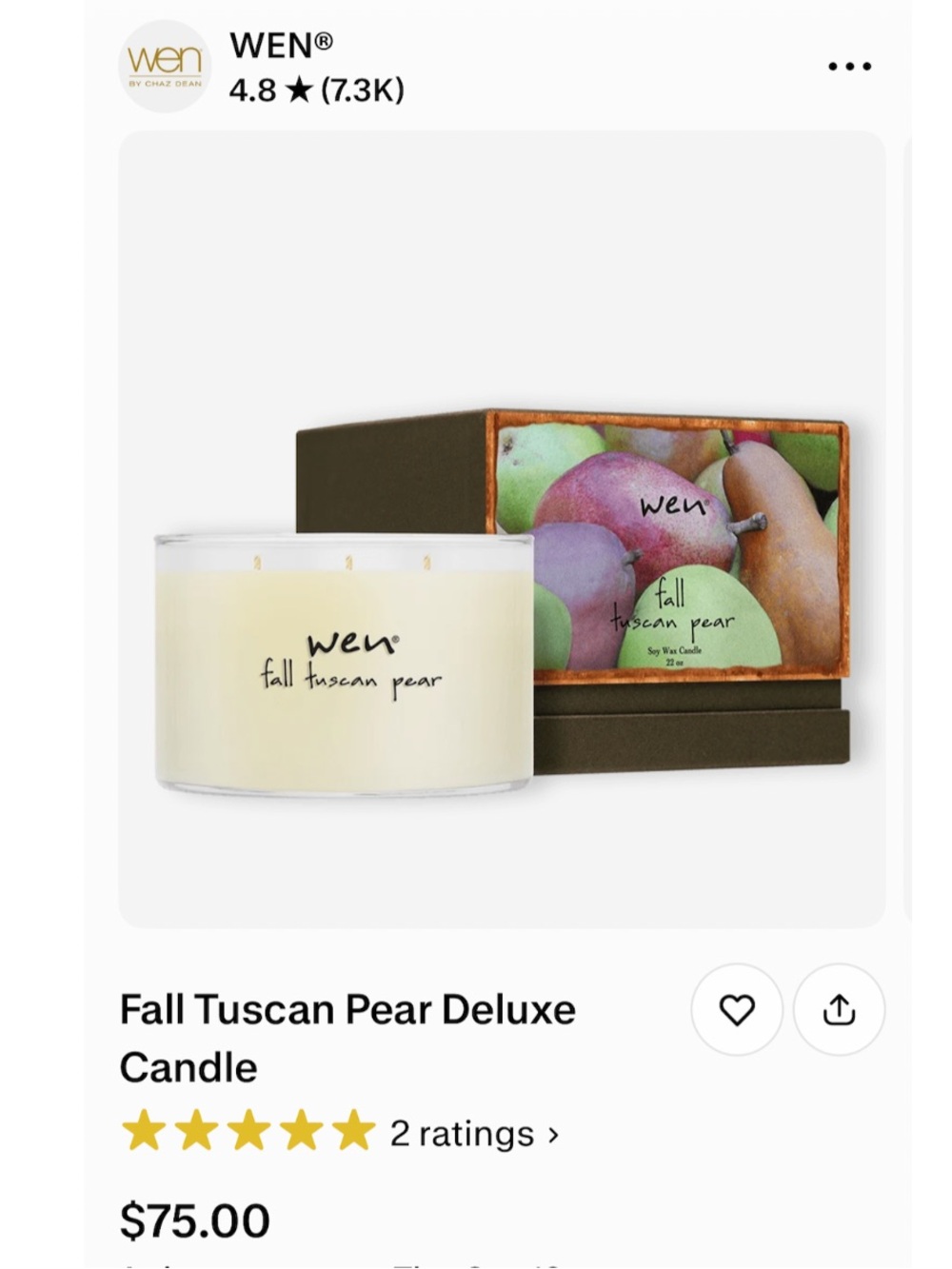 WEN Brand New Sealed NWT Tuscan Pear Large 3-Wick Candle in Glass Votive 22 Oz